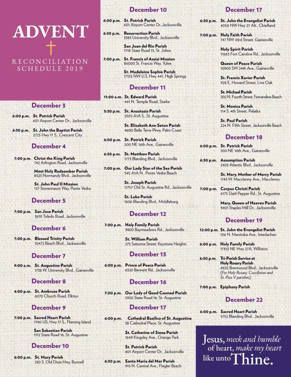 Advent Reconciliation Schedule - Diocese of St. Augustine